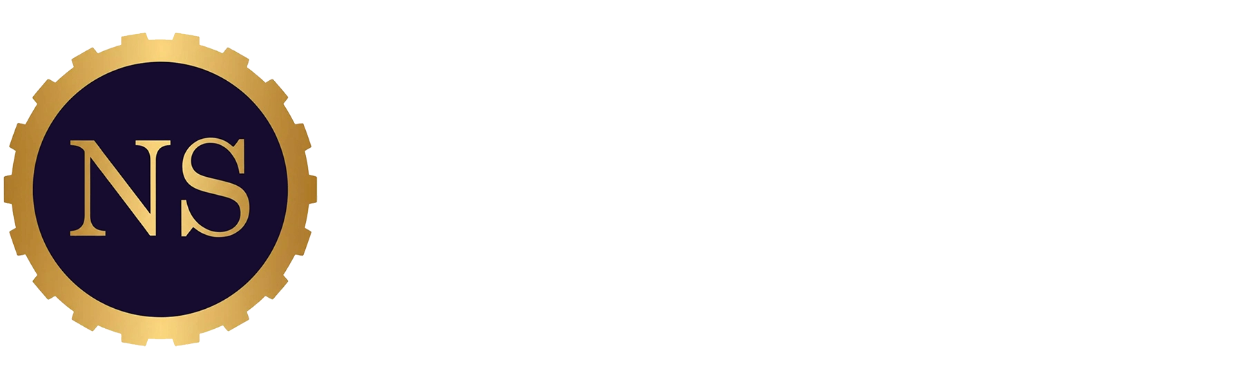 能祥精機有限公司logo，公司英文名稱縮寫NS金色全形字體，深藍色圓形底色，最外圈是金色齒輪形狀